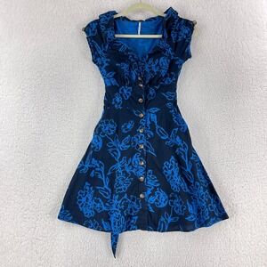 Free People Blue Floral A Thing Called Love Mini Dress Womens V-Neck Size 2